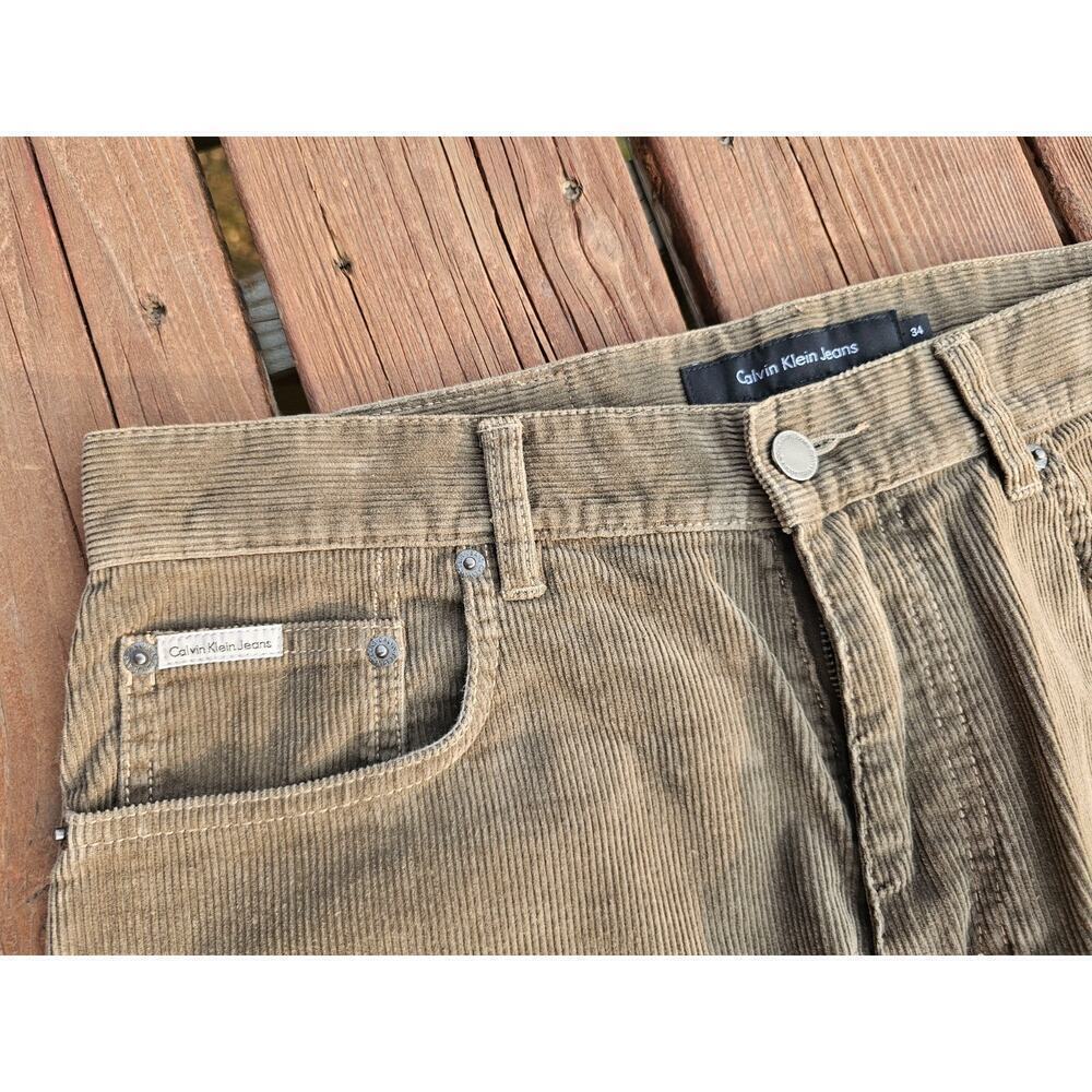 Calvin Klein Corduroy Jean’s Men’s 34 Brown Straight Leg Flat Front Pants - Picture 4 of 11